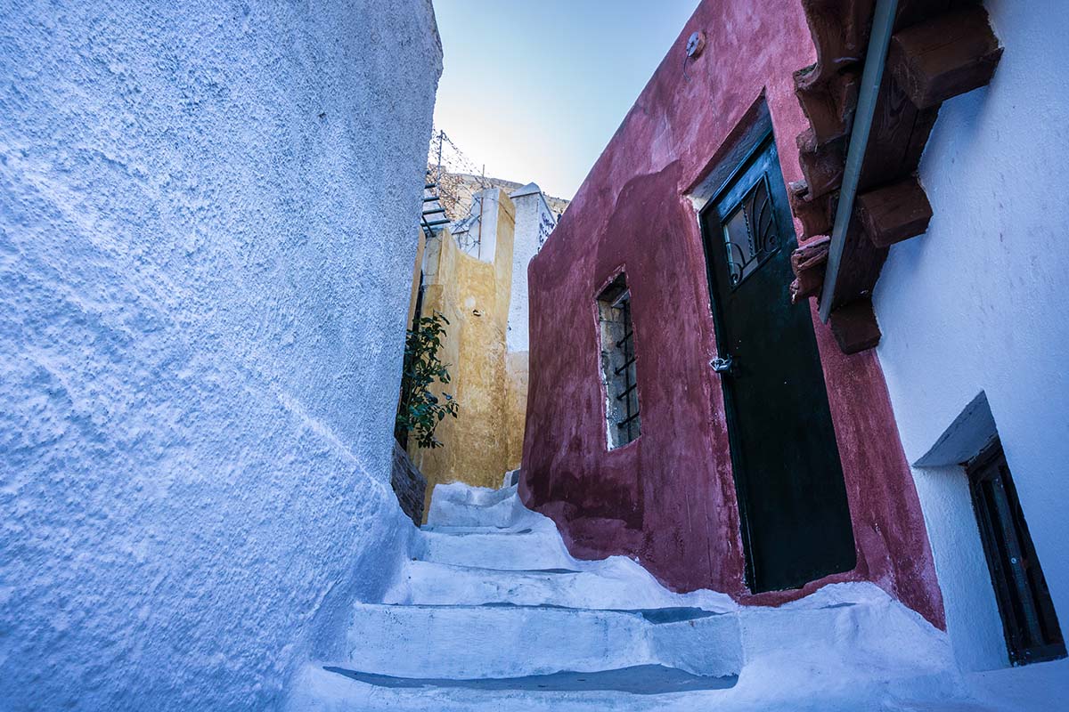 More Greece Narrow street in Anafiotika neighborhood in Plaka of Athens in Greece -