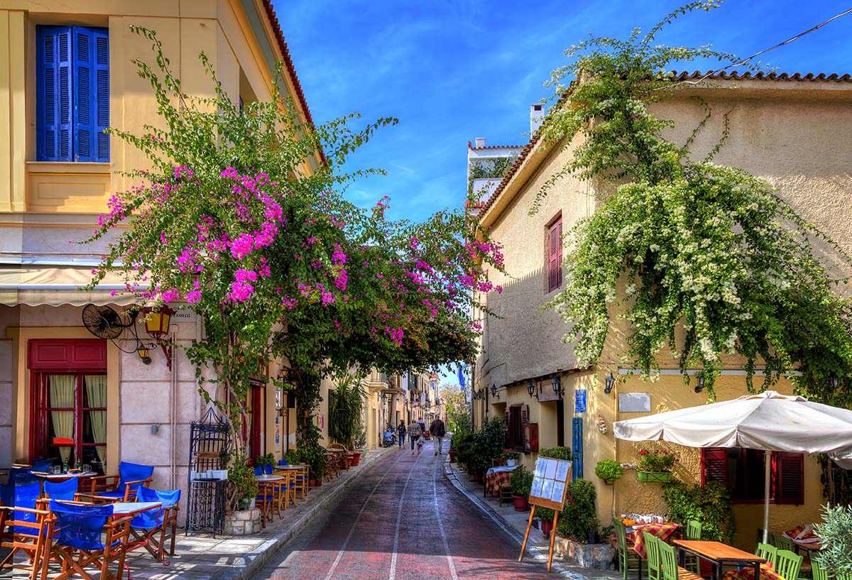 More Greece Plaka,an old historical neighbourhood of Athens, clustered around the northern and eastern slopes of the Acropolis,known as the Neighbourhood of the Gods