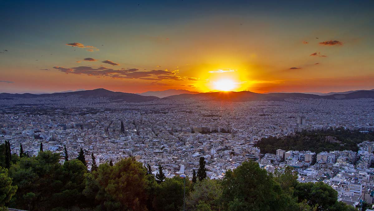 More greece Amazing sunset in Athens, View from Lycabettus hill