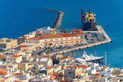 Greece cyclades Syros island, panormic view of main harbor with yachts